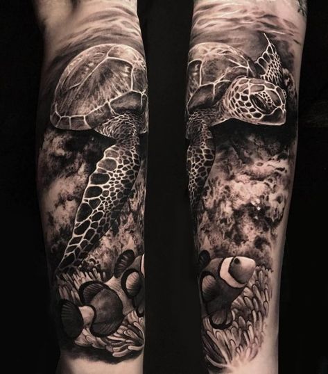 The 15+ Best Sleeve Tattoos – Turtle Tattoo Designs | PetPress Turtle Tattoo Sleeve, Japanese Turtle Tattoo, Japanese Turtle, Tattoos Turtle, Sea Tattoo Sleeve, Ocean Theme Tattoos, Ocean Sleeve Tattoos, Nautical Tattoo Sleeve, Octopus Tattoo Sleeve