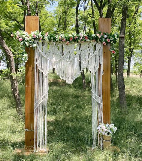 PRICES MAY VARY. Macrame Curtain Size：50(W)*90(H) inche,you can adjust the size according to your need.（Wood Stick and Flowers Not Included） At the beginning，You maybe choose it as the wedding background at outdoor,later you can hang it at your bedroom (there are many nails with it),also you can take off the top thread and put it on your pole as a curtain. A perfect gift which Perfectly fit in the interior of dorm room,wedding backdrop, living room, bedroom, headboard, kids room and even a cozy Hanging Flowers Wedding, Macrame Wedding Arch, Rideaux Boho, Cortinas Boho, Kansas Wedding, Macrame Wedding Backdrop, Hanging Room Dividers, Macrame Backdrop, Macrame Wedding