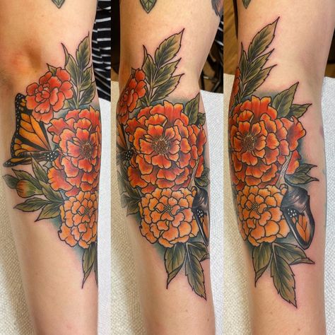 Trust Tattoo, Marigold Tattoo, Violet Tattoo, Flower Bouquet Tattoo, Flower Tattoo Drawings, Bouquet Tattoo, Birth Flower Tattoos, Tattoo Bracelet, Modern Tattoos