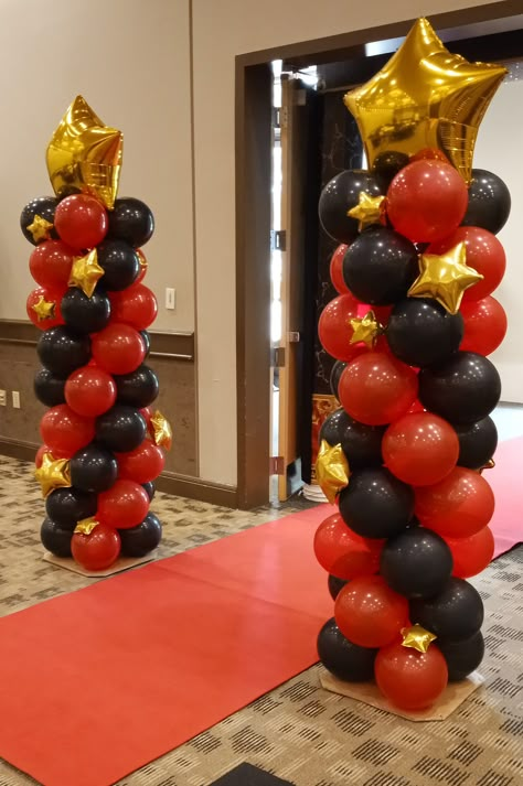 A Night At The Oscars Prom Theme, Decor For School Event, Black Gold And Red Party Decorations Hollywood Theme, Grammys Prom Theme, Small Indoor Ceremony Decor, Hollywood Prom Theme Decoration Centerpieces, Star Balloon Column, Red Carpet Balloon Decorations, Hollywood Party Decorations Diy