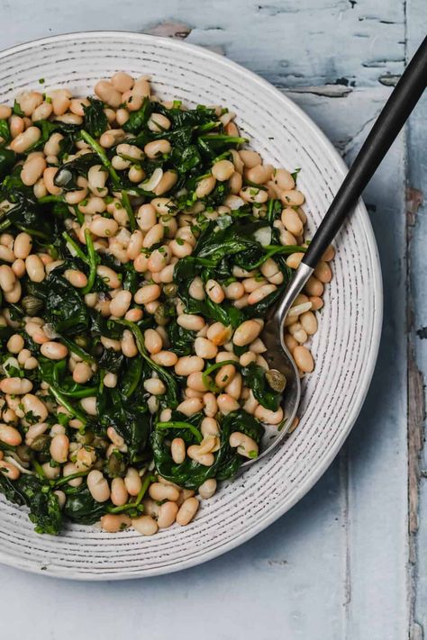 Spinach White Bean, White Bean Recipes, Garlic Spinach, Northern Beans, Sauteed Spinach, Great Northern Beans, Spinach Recipes, White Bean, Vegetable Sides