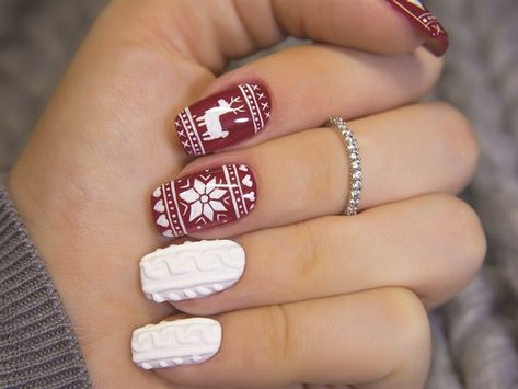 Nails Winter Simple, Nail Art Noel, New Nail Designs, Sweater Nails, Simple Sweaters, Nails Winter, Stiletto Nails Designs, Christmas Nail Art Designs, Super Nails