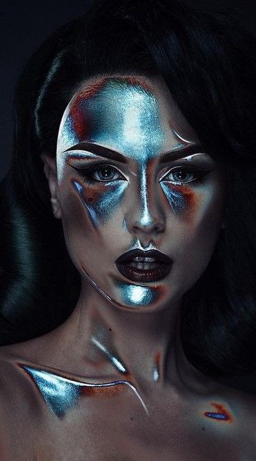 Sci Fi Makeup, Alien Make-up, Cyberpunk Makeup, Iridescent Makeup, Futuristic Makeup, Fantasy Make-up, Alien Makeup, Space Makeup, Cool Halloween Makeup