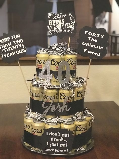 Diy 40th Birthday Decorations, Beer Cakes For Men, 40th Birthday Party Men, 40th Birthday Party Themes, 40th Birthday Themes, Birthday Beer Cake, Beer Birthday Party, Husband 40th Birthday, 40th Birthday Men