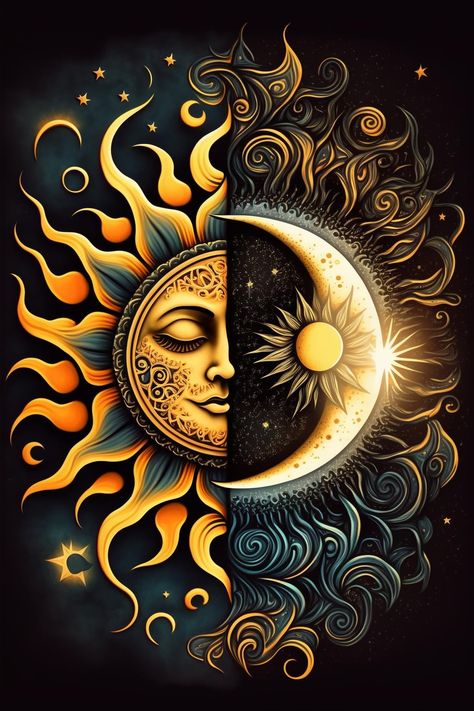 Moon And Sun Painting, Vintage Sun And Moon, Increase Speed, Easy Love Spells, Sun Painting, African Art Paintings, Flower Art Drawing, Beauty Art Drawings, Celestial Art