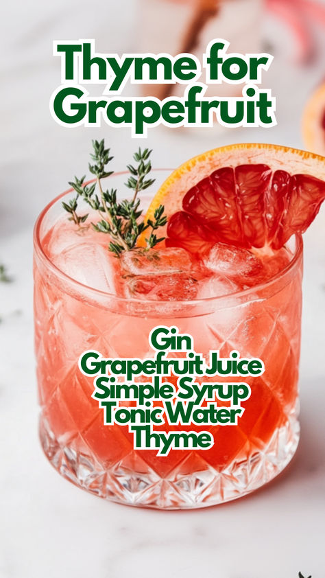 Thyme for Grapefruit Herbal Cocktails, Bar Necessities, Fresh Cocktails, Water Cocktails, Cocktail Cards, Grapefruit Cocktail, Drink Syrups, Mix Drinks, Yummy Alcoholic Drinks