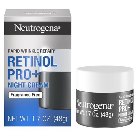 1.7-fluid ounce jar of Neutrogena Rapid Wrinkle Repair Retinol Pro+ Anti-Wrinkle Night Moisturizer with pure retinol for softer, smoother skin
Clinically- & dermatologist-tested moisturizing night cream features a potent retinol formula with patented technology to deliver visible results. See reduced appearance of fine lines and wrinkles & diminish the look of dark spots

Sold & Shipped by Amazon.com Neutrogena Retinol Cream, Neutrogena Retinol, Neutrogena Rapid Wrinkle Repair, Antiaging Skincare Routine, Wrinkle Repair, Night Moisturizer, Best Skin Care Routine, Retinol Cream, Aging Cream