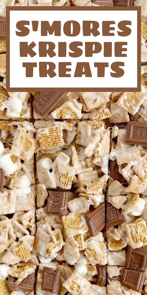 Smores Krispie treat bars made with Golden Grahams. Cinnamon Treats, Cheesecake Banana, Golden Grahams, Smore Recipes, Pudding Cheesecake, Dessert Oreo, Banana Pudding Cheesecake, Krispie Treats Recipe, Cereal Treats