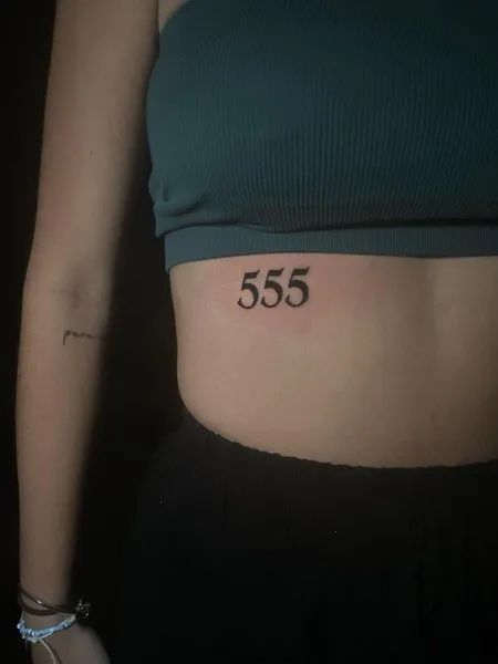 555 Tattoos For Women, 555 Arm Tattoo, 00 00 Tattoo, 555 Tattoo Ideas, 555 Tattoo, Tattoo Patchwork, Y2k Tattoo, Tummy Tattoo, Tattoo Behind Ear