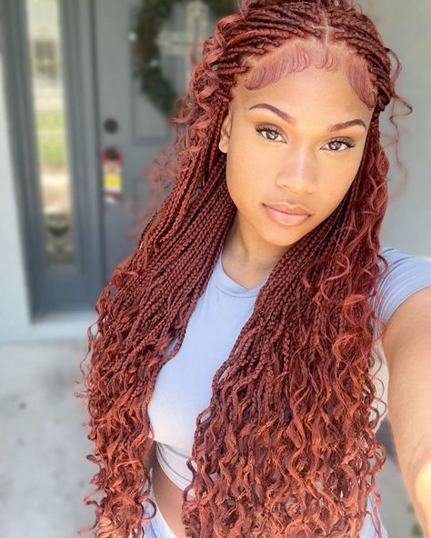 Your sign to get ginger boho braids 😍 Wavy Extensions- 7,000 NGN Send a direct message to order 🛍 . . . . . Picture gotten from Pinterest . . . . #bohobraids #braidinspo #braidstyles #braidideas #braidstylist #gingerbraids #viralvideos #beauty #explorepage✨ Ginger Boho Braids, Blonde Locs, Wavy Extensions, French Curl, Braided Hairstyles For Black Women, Boho Braids, Black Girls Hairstyles, Braid Styles, Box Braids