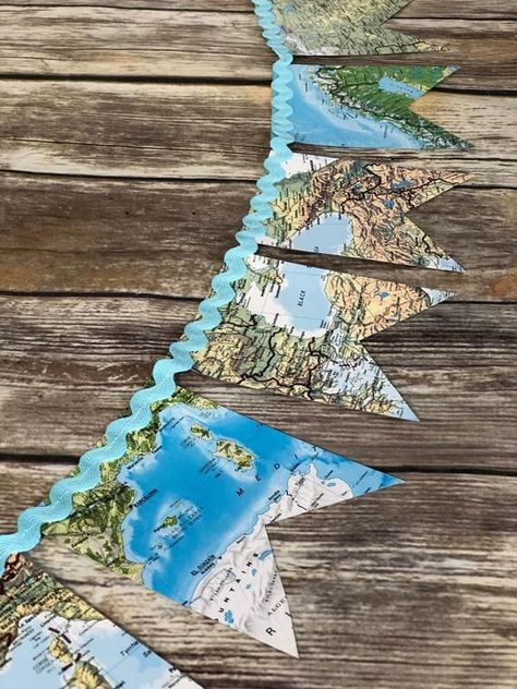 Geography Bulletin Boards, Map Garland, Graduations Ideas, Map Banner, Travel Theme Classroom, Travel Banner, Geography Classroom, Around The World Theme, Aviation Decor