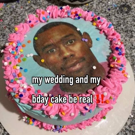 Tyler The Creator Birthday Party Theme, Tyler The Creator Birthday Cake, Tyler The Creator Cake Ideas, Tyler The Creator Cake, Tyler The Creator Birthday, Funny Bday Cakes, Tyler The Creator Nails, Cake Reveal, Goofy Cake