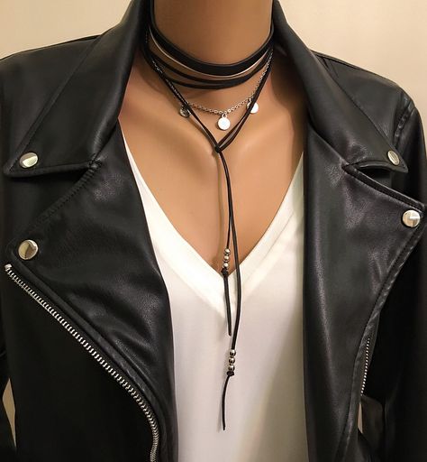 A personal favorite from my Etsy shop https://www.etsy.com/listing/510192929/new-black-leather-choker-necklacemulti Mens Silver Pendants, Long Leather Necklace, Black Leather Choker, Antique Silver Necklace, Charm Choker Necklace, Leather Choker Necklace, Bridal Pearl Necklace, Necklace Leather, Hand Necklace