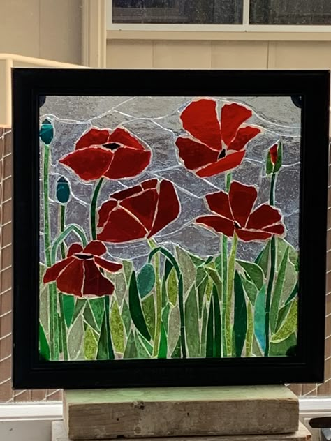 Poppy Flower Mosaic, Poppy Mosaic Patterns, Mosaic Poppies, Poppy Mosaic, Mosaic Quilts, Stained Glass Mosaic Window, Stained Glass Mosaic Patterns, Glass Rooms, Mosaic Windows