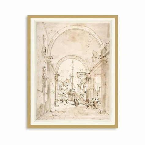 Art reproduction print of 1700's Architectural sketch Courtyard Palace and Archway. *Plus for a limited time as our gift to you, we will include a free surprise print with your order. Sizes 8x10 and 11x14 inch orders will receive a free 8x10 inch print. Sizes 5x7 inch orders will receive a free 5x7 inch print. A combination of watercolor and sketch medium is revealed in this art print. Classic vintage decor that will enhance any room! * * * * * * * * * * * * * * * * * * * * * * * * * * * * * * * Rose Gold Wall Decor, Historical Drawings, Art Du Croquis, Italy Art Print, Architectural Art, Gold Wall Decor, Vintage Architecture, Gold Watercolor, Architectural Sketch