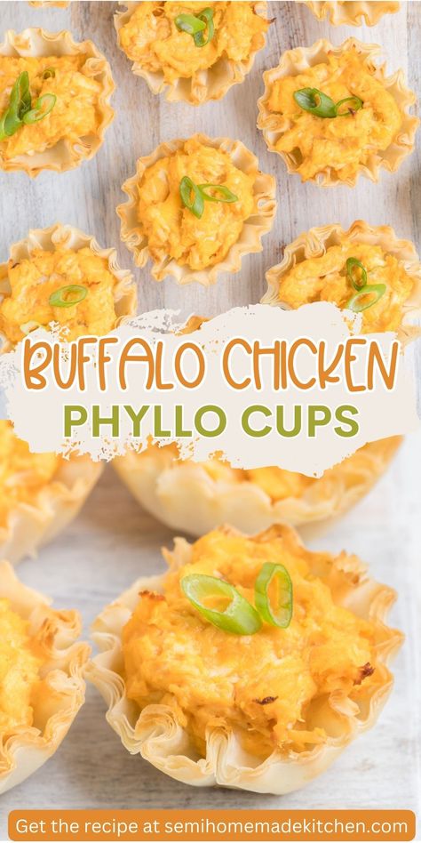 Elevate your appetizer game effortlessly with Buffalo Chicken Phyllo Cups! Dive into a world of easy appetizers, where shredded chicken, cream cheese, cheddar, and zesty buffalo sauce meld together in a perfect harmony of heat and crispiness within these golden-baked phyllo cups. Buffalo Chicken Cups, Chicken Cups, Superbowl Recipes, Superbowl Food, Easy Buffalo Chicken, Phyllo Cups, Spicy Dip, Finger Foods Easy, Cream Cheese Chicken