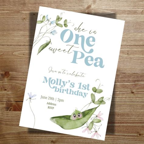 🌿 She’s One Sweet Pea! 🌿 Celebrate your little one’s first birthday with our charming “One Sweet Pea” invitation! 🍃✨ Perfect for a sweet and memorable celebration, this customizable digital invite features whimsical watercolor illustrations and delicate floral accents. 🎉 Why You’ll Love It: ✨ Customizable fields for all your party details ✨ High-resolution digital download ✨ Easy to print or share electronically ✨ Perfect for a sweet first birthday theme! Ready to make your baby’s big day e... Sweet Pea Party Theme, Sweet Pea First Birthday Party, Sweet Pea Birthday Party, March Birthday Theme, Baby Birthday Party Theme, Custom Birthday Invitations, Whimsical Watercolor, Printable Invitation Templates, First Birthday Themes