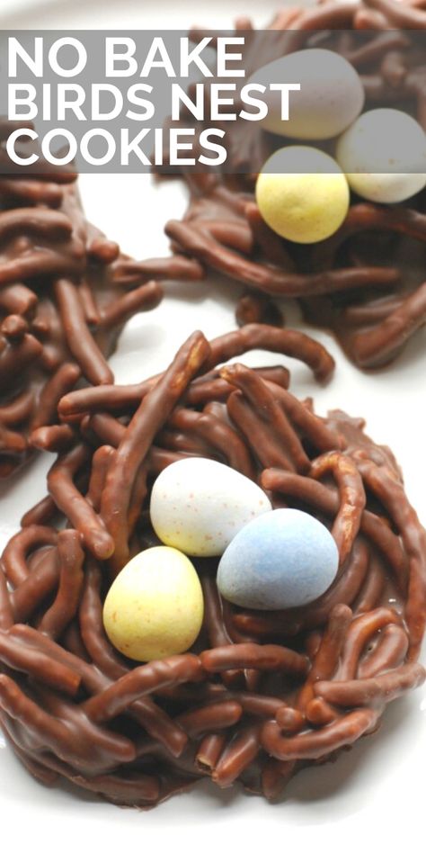 Adorable no bake Chow Mein Noodle Birds Nest Cookies recipe uses both chocolate and peanut butter to make the most delicious nests. The addition of mini-eggs makes the nests look realistic and beautiful, while still being yummy! #cookies #easter #birdsnestcookies #eggs Birdsnest Cookies, Birds Nest Cookies, Easter Birds Nest, Chocolate Nests, Easter Egg Nest, Easter Food Appetizers, Easy Easter Desserts, Easter Nests, Easter Snacks