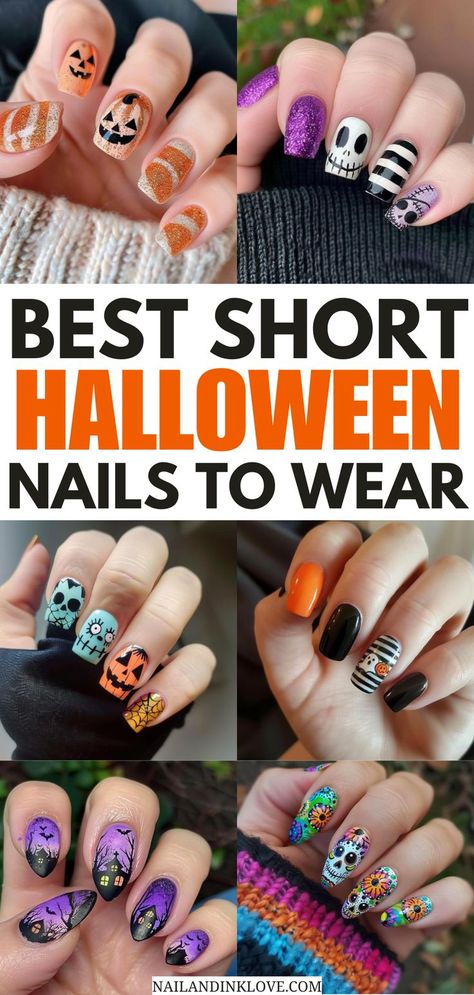 Halloween nail inspo short nails with short spooky nails gel and Halloween nails simple easy Halloween Nail Ideas Easy, Nail Inspo Short Nails, Simple Gel Nail Designs, Spring Gel Nails Ideas, Short Halloween Nails, Nail Inspo Short, Halloween Nails Simple, Gel Powder Nails, Easy Halloween Nails Design