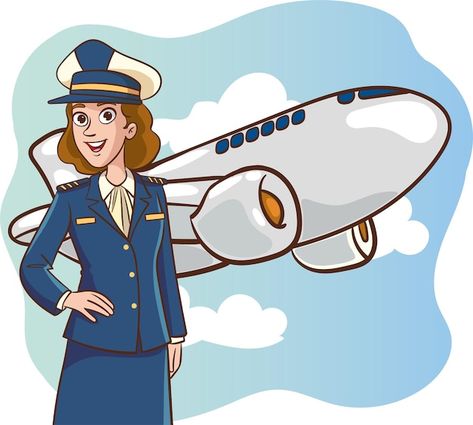 Vector smiling young woman pilot captain... | Premium Vector #Freepik #vector #air-hostess #stewardess Flight Attendant Drawing Sketch, Lady Pilot Aesthetic, Aviation Drawing, Airport Illustration, Pilot Woman, Woman Pilot, Pilots Art, Air Hostess, Girl Artist