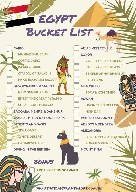 Everything I would like to see in #Egypt. It's probably a 3-4 weeks long bucket list! How many of these have you already seen? #bucketlist #nileCruise #pyramids Africa Bucket List, Egypt Resorts, Egypt Culture, Egypt Tours, Travel Inspiration Destinations, Adventure Travel Explore, Luxor Egypt, Time Traveler, Visit Egypt