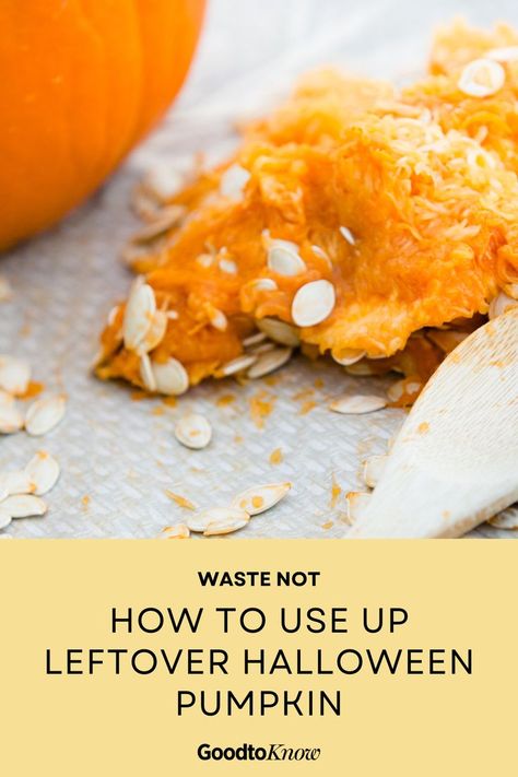 Carving a pumpkin this Halloween? Use up leftover pumpkin with our ultimate guide - from cooking to storing, as well as recipe ideas! Pumpkin Leftover Recipes, Pumpkin Pulp Uses, Steamed Pumpkin Recipes, How To Use Pumpkin, Carving Pumpkin Recipes, Recipes For Pumpkin Guts, Things To Do With Pumpkin Guts, Leftover Pumpkin Recipes, Pumpkin Pulp Recipes