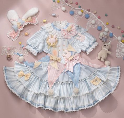 The Rainbow Circus Ouji Lolita Set and Lolita OP Dress Set Fluffy Dresses, Prince Suit, Bunny Theme, Circus Dress, Lolita Outfits, Op Dress, Mini Top Hat, Silver Silk, Kind Reminder