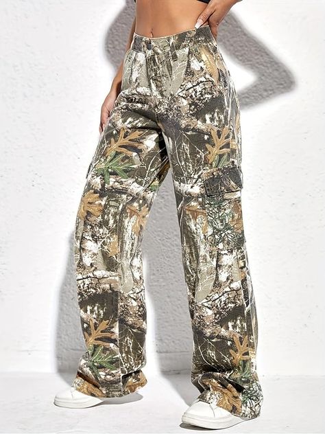 Women's Camo Cargo Pants High Waist Baggy Wide Leg Camouflage Army Fatigue Slim Fit Pockets Joggers Sweatpants, Camo, Medium : Amazon.ca: Clothing, Shoes & Accessories Abstract Dresses, Denim Style Casual, Summer Prints Fashion, Style Overalls, Camo Jeans, Shiny Pants, Estilo Denim, Two Piece Jumpsuit, Denim Dresses