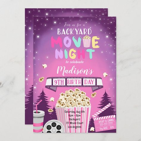 Movie Night Birthday Invitation,Movie Night Invitation, Movie Night Invites Cinema Party Invitations, Movie Sleepover, Movie Night Birthday, Cinema Party, Movie Night Invitations, Night Birthday Party, Movie Night Birthday Party, Movie Birthday Party, Backyard Movie Nights