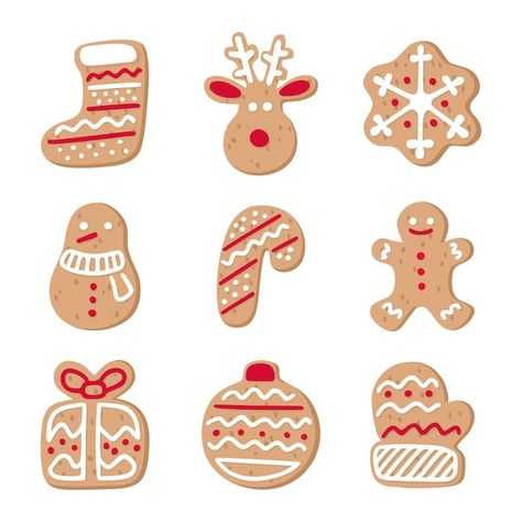 Gingerbread christmas cookies collection... | Premium Vector #Freepik #vector #winter #man #flat #holiday Gingerbread Cookie Illustration, Christmas Gingerbread Illustration, Christmas Cookie Illustration, Christmas Cookies Illustration, Gingerbread Man Illustration, Gingerbread House Illustration, Gingerbread Illustration, Bread Icon, Gingerbread Christmas Cookies