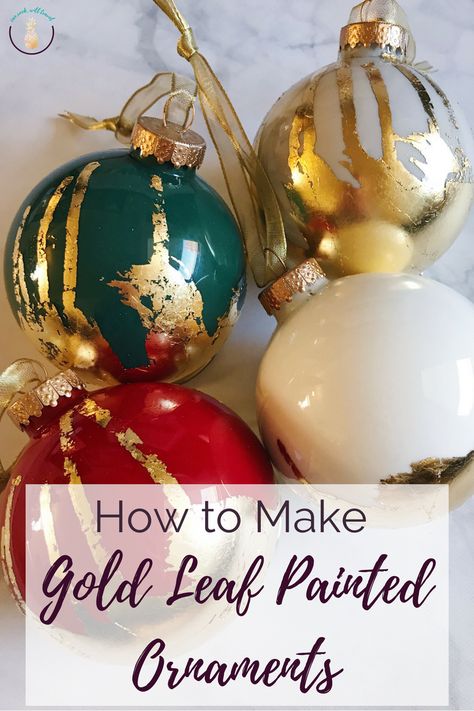 Gold Leaf Candles Diy, Spray Painting Ornaments, Gold Leaf Ornaments, Church Table, Gold Foil Diy, Christmas Open House, Gold Leafing, Diy Christmas Ornaments Easy, Xmas 2024