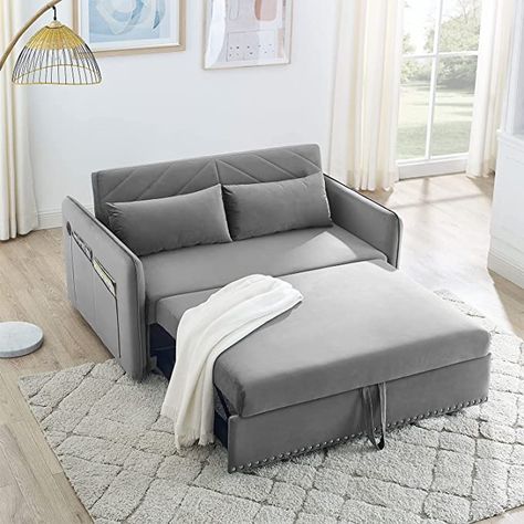 Amazon.com: Sleeper Sofa Couch Bed, 55" 3 in 1 Velvet Convertible Loveseat Sleeper with Pullout Bed, Small Love seat Futon Sofa w/Adjustable Backrest, Lumbar Pillows & Side Pocket for Living Room Bedroom, Grey : Home & Kitchen Pull Out Sleeper Sofa, Sofa Back Cushions, Velvet Sleeper Sofa, Velvet Sofa Bed, Pull Out Couch, Pull Out Sofa Bed, Loveseat Sleeper, Pull Out Sofa, Pull Out Bed