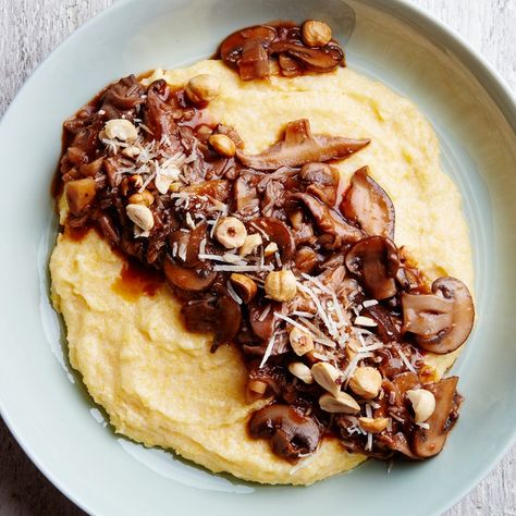 Wild Mushroom and Parsnip Ragout with Cheesy Polenta Dinner Party Mains, Cheesy Polenta, Mushroom Polenta, Mushroom Appetizers, Polenta Recipes, Vegetarian Main Dishes, Wild Mushroom, Main Course Recipes, Vegetarian Dinner