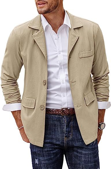 55% Linen, 45% Cotton Button closure Machine Wash Lightweight Fabric: This cotton linen jacket is soft and breathable, brings you comfortable feeling in all day. Features: Fashion linen blazer jacket designed with notched lapel collar, button closure, 2 real flap pockets, 1 decorative chest pocket and shoulder pads. Matching Tips: The linen suit jacket works best with a pair of jeans or chinos, and worn with a simple dress shirt or t shirts underneath, gets a relaxed but fashionable Linen Suits For Men, Casual Suits, Lightweight Blazer, Mens Linen, Linen Casual, Linen Suit, Sports Blazer, Tailored Jacket, Casual Suit