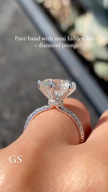 Jewelry Content, Lab Diamond Engagement Ring, Round Engagement Rings, Round Diamond Ring, Pave Engagement Ring, Pave Band, Halo Setting, Classic Engagement Rings, Hidden Halo