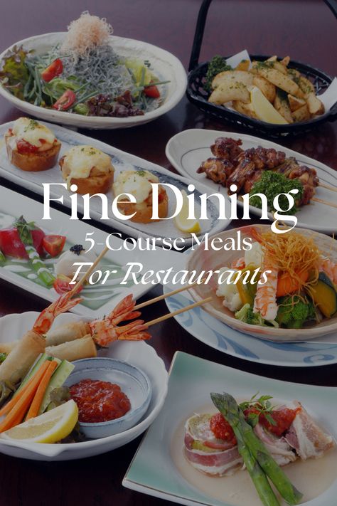 A typical five-course meal consists of one-bite hors d’oeuvres, a plated appetizer, a palate-cleansing salad, the main entrée, and dessert. Here are a few five-course menu ideas to inspire you. 10 Course Meal Menu Ideas, 5 Course Meals, 5 Course Meal Ideas Menu Dinner Parties, Gourmet Menu Ideas, Multiple Course Dinner, Restaurant Entree Ideas, 12 Course Meal, 8 Course Meal Ideas, 3 Course Dinner Party Menu Ideas