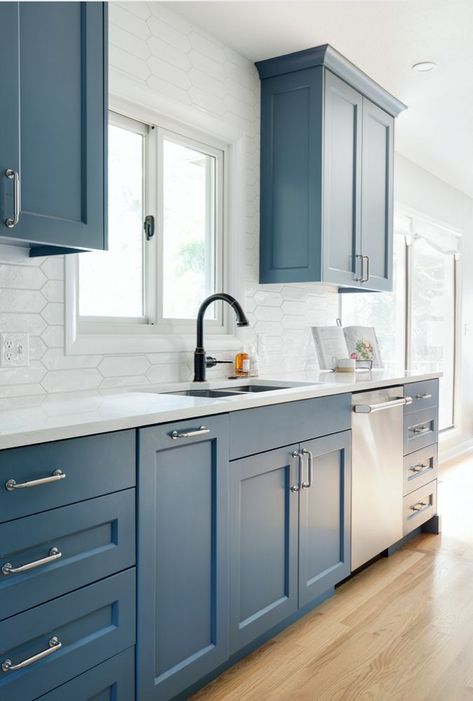 11. Waterloo SW 9141 Kitchen Cabinets Color Combination, Kitchen Cabinet Color Ideas, Galley Style Kitchen, Painted Kitchen Cabinets Colors, Blue Kitchen Cabinets, Future Kitchen, Blue Cabinets, Kitchen Cabinets Makeover, Kitchen Cabinet Colors