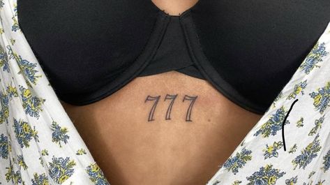 777 Tattoo, Number Tattoos, Wrist Tattoos For Guys, Cool Chest Tattoos, Red Ink Tattoos, Cute Small Tattoos, Sternum Tattoo, Classy Tattoos, Large Tattoos