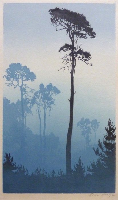 Gurney Journey: Oscar Droege's Color Woodblock Prints Woodcut Art, Japon Illustration, 수채화 그림, Art Japonais, Drawing Tutorials, Land Art, Woodblock Print, Painting Illustration, Tree Art