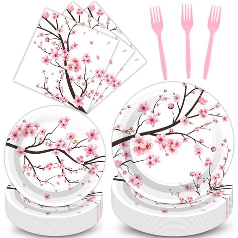 PRICES MAY VARY. Serve 25 guests:Serve guests with our set of 25 cherry blossom party dinner plates (9in), 25 cherry blossom dessert plates (7in), 25 cherry blossom napkins (6.5in when folded), and 25 plastic forks. Quality material:Our cherry blossom party supplies printed with no smell, color-resident, water-based ink. Food-grade cherry blossom dinnerware is heat-resistant,ensuring durability and longevity. Cherry blossom design:Cherry blossom paper plates come in a vivid color. With vibrant c Cherry Blossom Baby Shower Theme, Japanese Party Decorations, Rory Birthday, Japanese Theme Parties, Flower Party Themes, Cherry Blossom Party, Birthday Party Items, Japanese Party, Cherry Blossom Theme