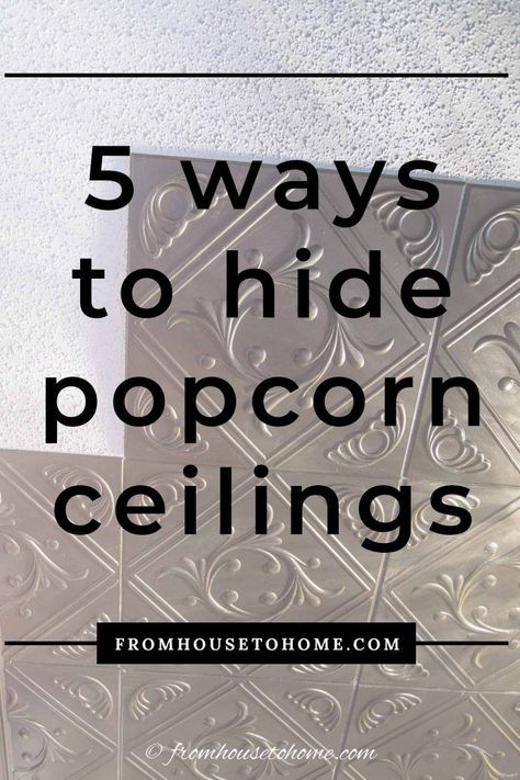 Cover A Popcorn Ceiling, Popcorn Ceiling Makeover, Covering Popcorn Ceiling, Kitchen Ceiling Design, Ceiling Covering, Removing Popcorn Ceiling, Basement Room, Faux Tin Ceiling, Faux Tin Ceiling Tiles