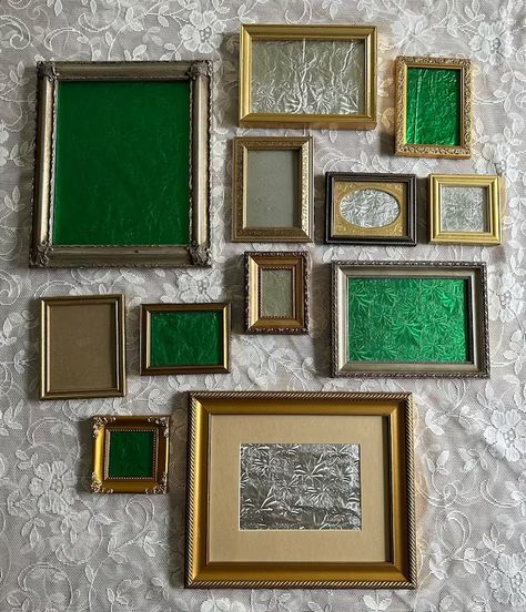 retroamerican - Etsy Vintage Gold Frame Wall Art, Empty Vintage Picture Frames On The Wall, Gold Frame Gallery Wall Art, Gold Photo Wall Target, Art Set Gold Frames, Antique Picture Frame Collage Wall, Painted Wall Picture Frame, Colors Gold Framed Wall Art, Art Framed In Gold