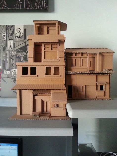 cardboard buildings are one of my hobbies. Cardboard Buildings, Cardboard Art Sculpture, Cardboard City, Cardboard Model, Cardboard Sculpture, Cardboard House, Garden Art Sculptures Diy, Garden Artwork, Cardboard Art