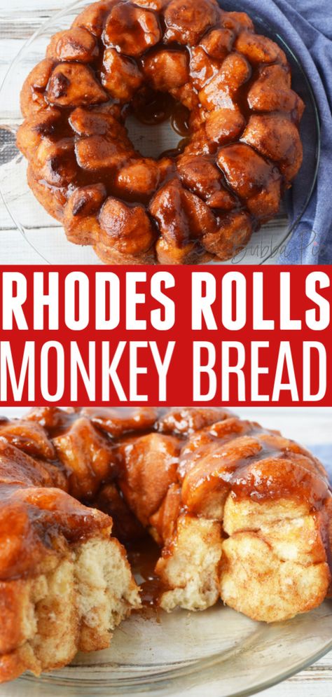 Rhodes Monkey Bread Recipe, Monkey Bread With Rhodes Rolls, Rhodes Monkey Bread, Rhodes Rolls Monkey Bread, Frozen Dough Recipes, Frozen Bread Dough Recipes, Rhodes Rolls Recipes, Rhodes Bread Dough, Monkey Breads