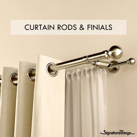 Shop our latest collection of Designer drapery hardware on SignatureThings.com, including curtain rods, brackets, finials, tiebacks and more.  #UpgradeHomeWithSignatureThings #CurtainRods #CurtainRodFinials #BrassHardware Drapery Designs, Cheap Curtains, Curtain Styles, Plain Curtains, Curtain Rod Brackets, Double Rod Curtains, Living Room Decor Curtains, Luxury Curtains, Double Curtains