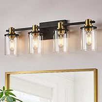 Gold Bathroom Light Fixtures, Farmhouse Vanity Lights, Gold Bad, Gold Wall Lights, Black And Gold Bathroom, Light Bathroom Vanity, Black Vanity Light, Light Fixtures Bathroom Vanity, Vintage Wall Sconces