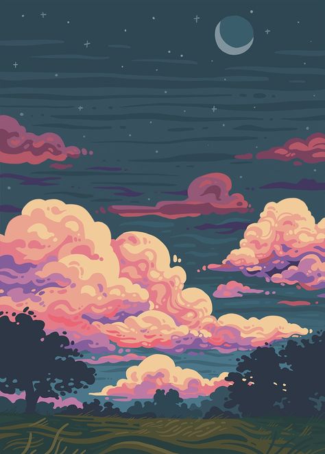 Picture Craft, Wallpaper Seni, Cloud Illustration, Night Illustration, Posca Art, Cloud Art, Cloud Drawing, Cloud Painting, Crafts With Pictures