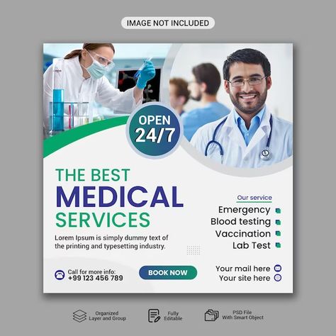 Premium Vector | Vector medical social media post design for business promotion hospital banner template Hospital Banner, Medical Social Media Post, Real Estate Marketing Design, Social Media Post Design, Business Promotion, Emergency Service, Marketing Design, Preschool Worksheets, Post Design