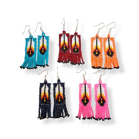 Feather Native American, Seed Bead Fringe Earrings, Beading Earrings, Bead Fringe Earrings, Mexican Earrings, Bead Fringe, Native American Beaded Earrings, Handmade Fair, Native American Style