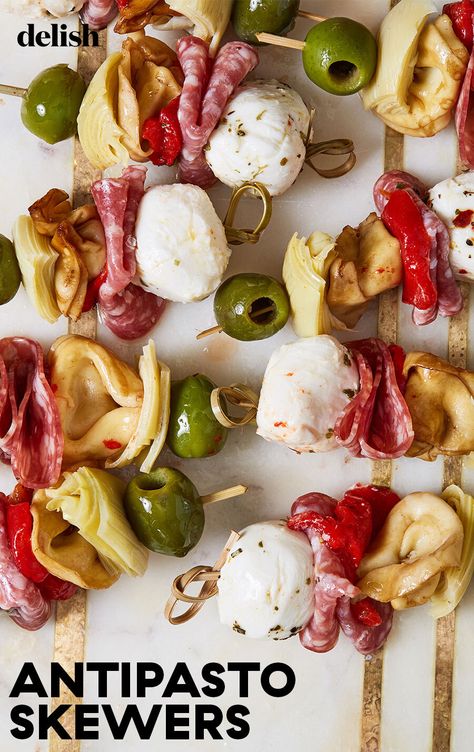 This is the hearty party appetizer of our dreams. #withtortellini #appetizers #easy #mini Last Minute Appetizer, Antipasto Skewers, Sweet Potatoe Bites, Easter Appetizers, Make Ahead Appetizers, Bite Size Appetizers, Party Appetizers, Thanksgiving Appetizers, Finger Food Appetizers